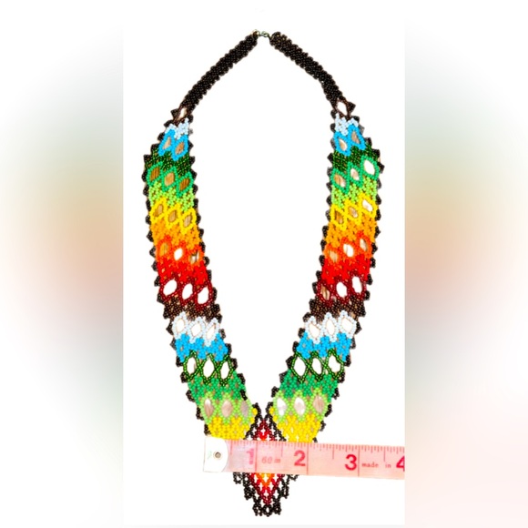 Hand Beaded Dazzling Rainbow Sequence Glass Bead V-Shaped Necklace. - Picture 5 of 7